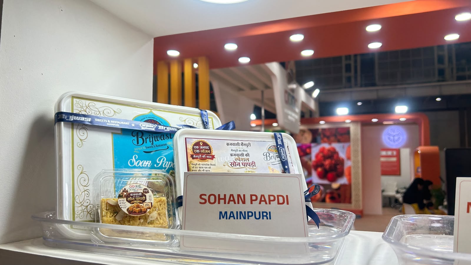 Original Brijwasi Soan Papdi tins and sweet packs at the ODOC exhibition